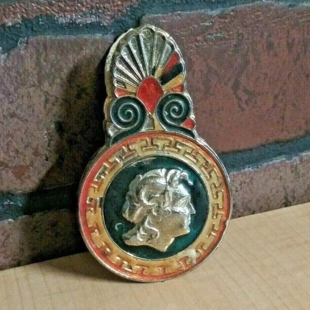 Cloisonne Paper Clip Vintage Enamel Alexander the Great Brass-tone Metal EUC